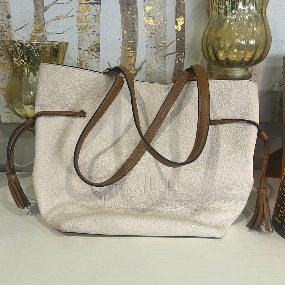 Coach white pebbled leather tote bag